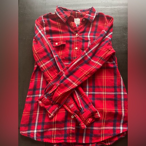 Vintage Old Navy Red Plaid Flannel Shirt XS 100% Cotton Cozy Classic Y2K - Picture 1 of 7